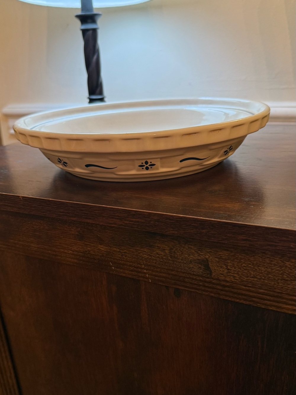 Longaberger Cream Serving Bowl with Blue Accent Design